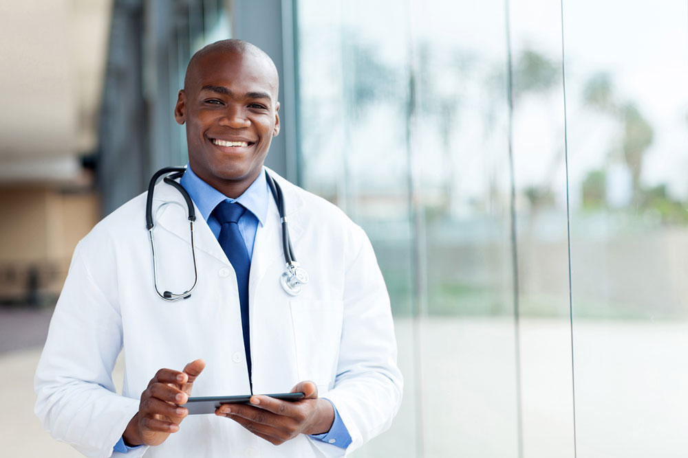 man in white coat with stethoscope